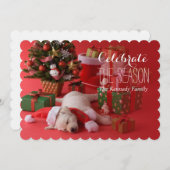 ゴールデン·リトリーバーの子犬とクリスマス 招待状 (正面/裏面)