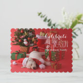 ゴールデン·リトリーバーの子犬とクリスマス 招待状 (スタンド正面)