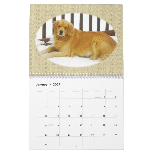 ゴールデン・リトリーバーの子犬の壁掛けカレンダー カレンダー (1月 2027)