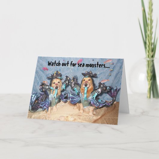 ゴールデン・リトリーバーの海モンスターハロウィン カード (正面)