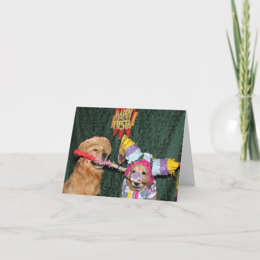 ゴールデン・リトリーバーのFeliz Cumpleaños Piñataの誕生日 カード (正面)