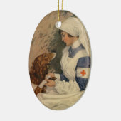 ゴールデン・リトリーバーを持つヴィンテージの赤十字のナース セラミックオーナメント (左)