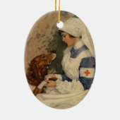 ゴールデン・リトリーバーを持つヴィンテージの赤十字のナース セラミックオーナメント (裏面)