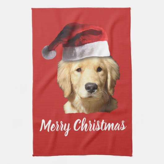 ゴールデン・リトリーバーサンタクロース キッチンタオル (縦)