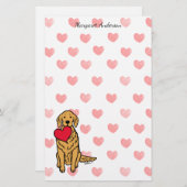 ゴールデン·リトリーバー漫画ハート 便箋 (正面/裏面)