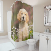 ゴールデン・リトリーバー犬のかわいいGoldieの子犬、たらい シャワーカーテン (インサイチュ)
