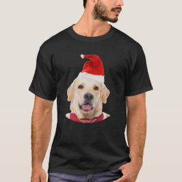 ゴールデン・リトリーバー犬のクリスマスのサンタの帽子 Tシャツ