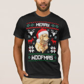 ゴールデン・リトリーバー犬のメリーなWoofmasのクリスマスのワイシャツ Tシャツ (正面)