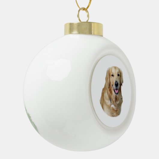 ゴールデン・リトリーバー犬の写真のポートレート セラミックボールオーナメント (左)