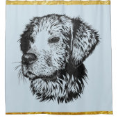 ゴールデン·リトリーバー·ワンピー(金ゴールド箔と青) シャワーカーテン (正面)