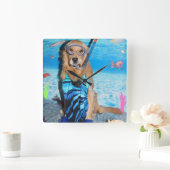 ゴールデン・リトリーバーSnorkeler スクエア壁時計 (ホーム)