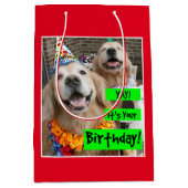 ゴールデン・リトリーバーYayあなたの誕生日 ミディアムペーパーバッグ (正面)