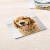 ゴールデン·レトリバーが笑顔 スクエアペーパーコースター (アングル)