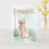 ゴールデン·レトリーバーが新犬におめでとう カード (黄色い花)