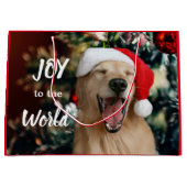 ゴールデン·レトリーバー犬が世界のクリスマスに喜ぶ ラージペーパーバッグ (正面)