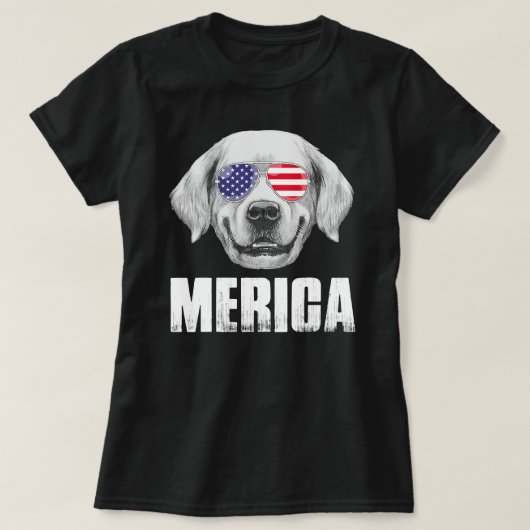 ゴールデン・レトリーバー・ゴールディー・ドッグ米国国旗P Tシャツ (デザイン正面)