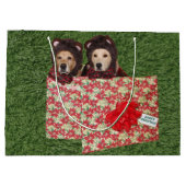 ゴールデン・レトリーバー・テディベアがクリスマスプレゼントに ラージペーパーバッグ (裏面)