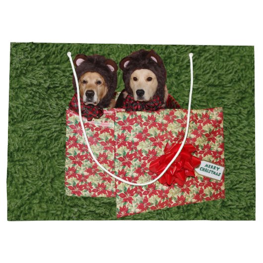 ゴールデン・レトリーバー・テディベアがクリスマスプレゼントに ラージペーパーバッグ (裏面)
