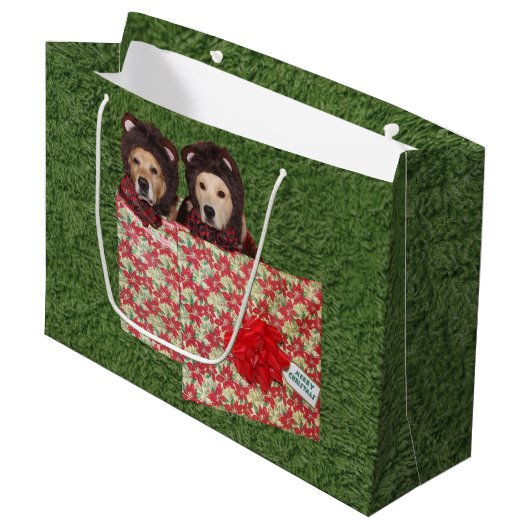 ゴールデン・レトリーバー・テディベアがクリスマスプレゼントに ラージペーパーバッグ (正面アングル)