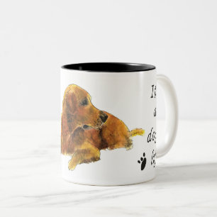 ゴールデン・レトリ絵画ーバーの犬の命のスロおもしろいーガン ツートーンマグカップ