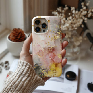 ゴールデン・レヴェリー - 抽象的な水彩画とゴールドの携帯電話  iPhone 16ケース