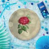 ゴールデン《写真》ぼけ味の背景に赤いバラ ペーパープレート (パーティー)