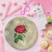 ゴールデン《写真》ぼけ味の背景に赤いバラ ペーパープレート (パーティー)