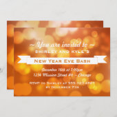 ゴールデン《写真》ぼけ味ハッピーニューイヤーパーティーお祝い 招待状 (正面/裏面)