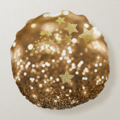 ゴールデン《写真》ぼけ味フェイクグリッター&スターズ ラウンドクッション (裏面)