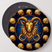 ゴールデン〔占星術の〕十二宮図山羊座デザイン 缶バッジ (正面&裏面)