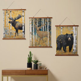 ゴールデン《植物》アスペンアールヌーボー動物 吊り下げ型タペストリー