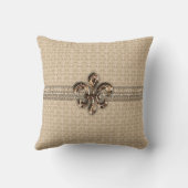 ゴールデン(紋章の)フラ・ダ・リとクリームダマスクパターン クッション (裏面)