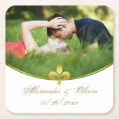 ゴールデン(紋章の)フラ・ダ・リ結婚フォトの紙コースター スクエアペーパーコースター (正面)