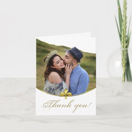 ゴールデン(紋章の)フラ・ダ・リ結婚写真のサンキューカード サンキューカード (正面)