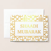 ゴールデン 結婚おめでとう Shaadi Mubarak 箔カード (封筒付き正面)