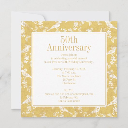 ゴールデン 結婚 50周年 結婚式 招待状(または:ゴールデン 50周年記念 結婚式 招待状) 招待状 (正面)
