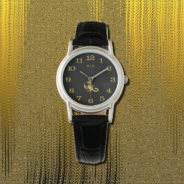 ゴールデン – 蠍座〔占星術の〕十二宮図-モノグラムの黒 腕時計