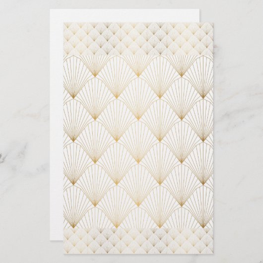 ゴールデン、金ゴールド、エレガントヴィンテージ、穏やかな、アールデコパット 便箋 (正面/裏面)