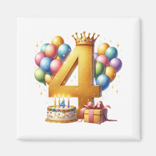 ゴールデン 4歳 誕生日 マグネット (正面)