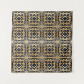 ゴールデンAzureモロッコの幾何学的な壁アートパネル タペストリー (正面)