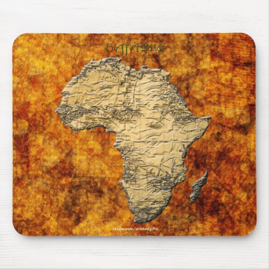 ゴールデンBG上のアフリカ大陸地図素朴 マウスパッド (正面)