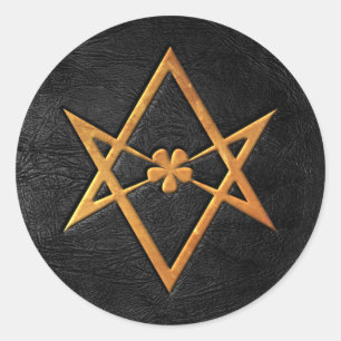 ゴールデンThelemic Unicursal Hexagramブラックレザー ラウンドシール