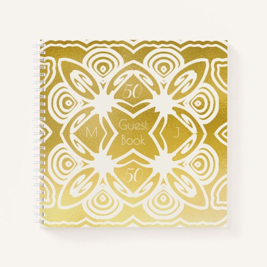 ゴールデ結婚ンのパーソナライズされたアールデコゲストブック ノートブック (正面)