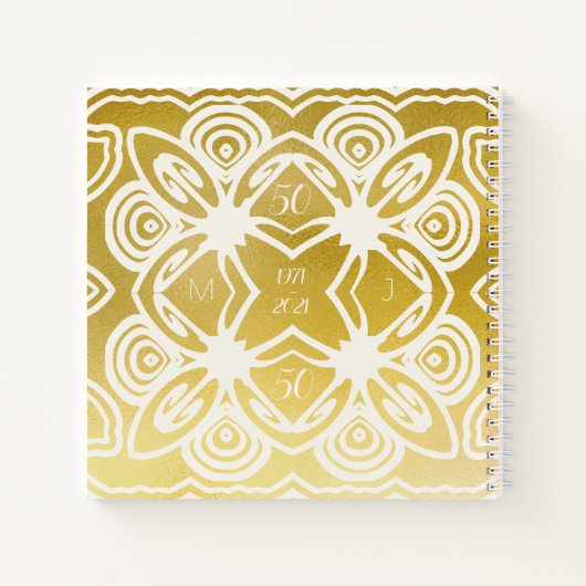 ゴールデ結婚ンのパーソナライズされたアールデコゲストブック ノートブック (裏面)