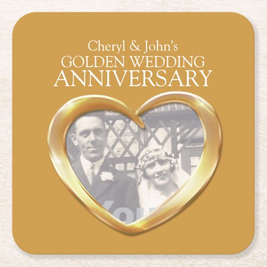 ゴールデ結婚ン記念写真機 スクエアペーパーコースター (正面)