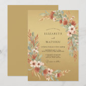 ゴールドがかった落ち着いた秋の結婚式 招待状 (正面/裏面)