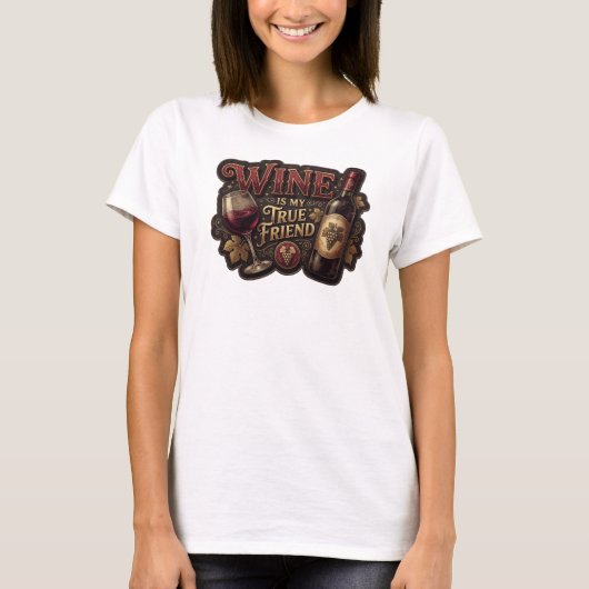 ゴールドが映えるWINE IS MY TRUE FRIEND 引用Tシャツ Tシャツ (正面)