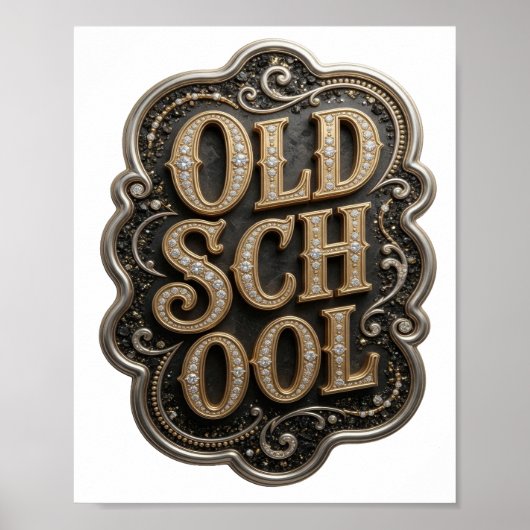 ゴールドが鮮やかなOLD SCHOOL 引用符デザイン ポスター (正面)