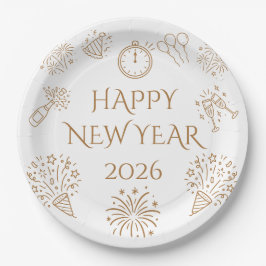 ゴールドでおしゃれな2026年新年のあいさつ ペーパープレート