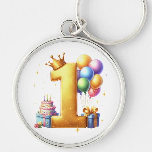 ゴールドでお祝い 1歳の誕生日 キーホルダー (正面)